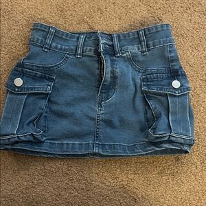 denim mini cargo skirt